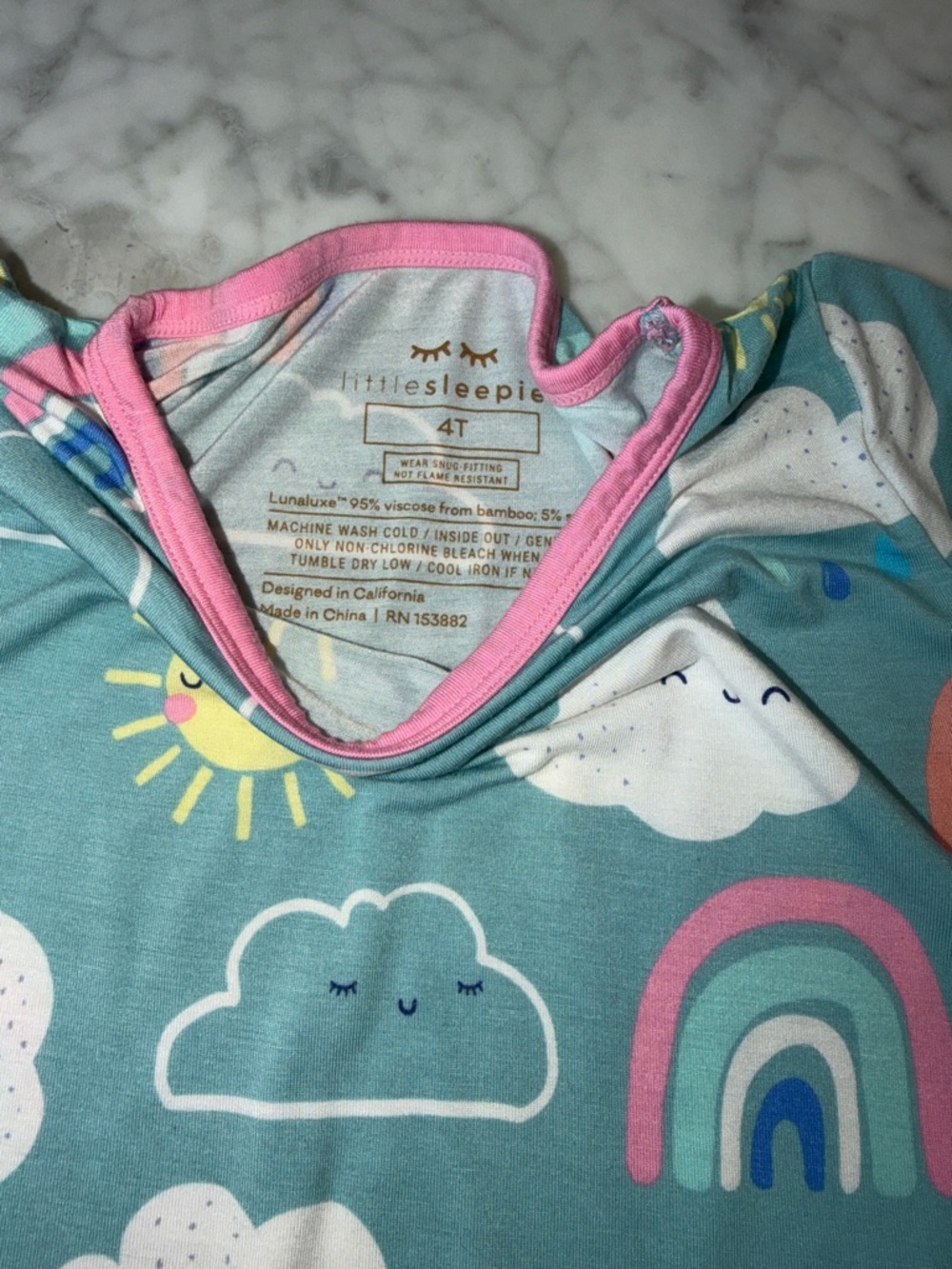 Little Sleepies Blue Rainbow & Sunshine Pajama Set with Pink Trim 4T - Picture 2 of 6